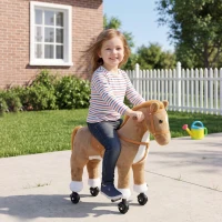 AIYAPLAY Cavalo de Brincar para Montar com Rodas, Sons de Cascos, Música e Pedais, Asas, Estrutura Metálica, +3 Anos, 50 kg, Castanho(m-16)
