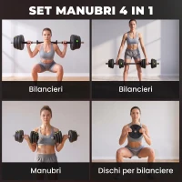 SPORTNOW Set 2 in 1 con 2 Manubri Convertibili in Bilanciere, Peso Totale 25 kg e Dischi Pesi Regolabili, Nero(m-4)