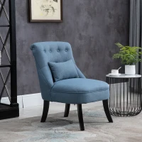 HOMCOM Nowoczesny Fotel Skandynawski z Poduszką Wygodny Fotel Wypoczynkowy Lniany do Biura, Hotelu i Salonu Niebieski 52,5cm x 69cm x 77cm(m-10)
