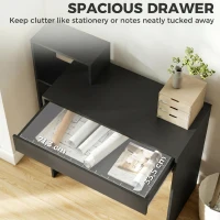 HOMCOM Scrivania PC Compatta con 3 Ripiani Aperti e Cassetto, Scrivania Moderna in Truciolato, 100x40x90 cm, Nero(m-5)