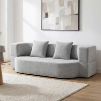 HOMCOM 2 in 1 Divano Letto 2 Posti con 2 Cuscini Sfoderabili, Braccioli, Seduta Imbottita, in Ciniglia, Grigio Chiaro(m-14)