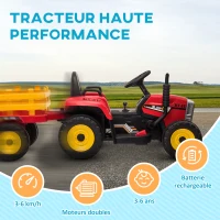HOMCOM Tracteur électrique avec remorque amovible, pour enfants de 3 à 6 ans avec télécommande MP3 musique affichage lumières(m-8)