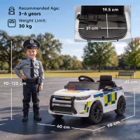 AIYAPLAY Auto elettrica della polizia 12 V per bambini con telecomando, sirena e luci, bianco(m-3)