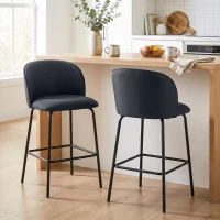 HOMCOM Set 2 Sgabelli da Bar con Schienale e Poggiapiedi, Rivestimento in Tessuto e Gambe in Acciaio, Nero(m-5)