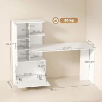 HOMCOM Computerschreibtisch mit Regal und Schrank, 150 cm, Weiß(m-3)