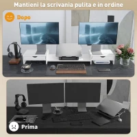 HOMCOM Supporto per Monitor da Scrivania con 2 Cassetti, 3 Spazi Sottostanti, Fino a 14kg, 60-116x22x12 cm, Bianco(m-5)