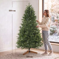 HOMCOM Albero di Natale Artificiale 180cm Folto Realistico, 732 Rami in PE, Base Pieghevole in Legno, Verde(m-3)