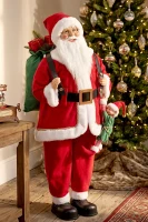 HOMCOM 4ft Singing Dancing Santa Claus, Standing Christmas Animated Santa Figure with Sack, Hanging Elf, Sound/Touch Activated(m-2)