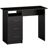 HOMCOM Scrivania Salvaspazio con 3 Cassetti, Ripiano Aperto, Scrivania Ufficio, Moderna, 100x40x75 cm, Nero(m-1)