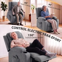 HOMCOM Fotoliu electric cu ridicare asistată, reclinabil, încălzit și cu masaj, gri închis(m-4)