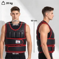 HOMCOM Chaleco Ajustable para Entrenamiento Pesos Individuales hasta 20 kg Cierres de Velcro Doble Cinturón 60x50 cm Negro y Rojo(m-3)