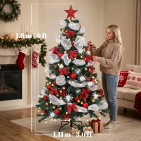 HOMCOM Albero Natale Folto 180cm con 200 Luci LED, Telecomando, 8 Modalità, 800 Rami, Palline, Nastri, Fiocchi(m-3)