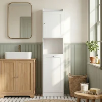 HOMCOM Mobile Bagno Alto Stretto 170cm, Scomparto Aperto, Ripiano Regolabile, per Lavanderia, Moderno, Bianco(m-14)