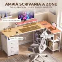 HOMCOM Scrivania Angolare Reversibile per Computer, con Prese di Corrente, Tavolo per PC per Ufficio e Studio, Bianco(m-7)