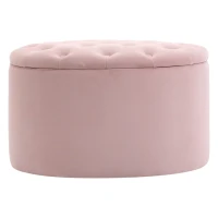 HOMCOM Puf Container Oval Capitonat si Matlasat din Catifea, 71x52x42cm, Roz(m-10)