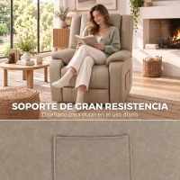 HOMCOM Sillón Relax Reclinable Manual de PU con Reposapiés Asiento Ancho Acolchado Grueso Reclinable hasta 155° Caqui(m-8)