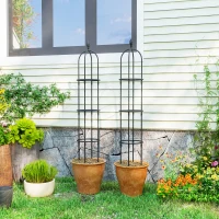 Outsunny Set 2 Supporti per Piante Rampicanti Alti 1.7 m in Acciaio Antiruggine con Decorazioni, Nero(m-10)