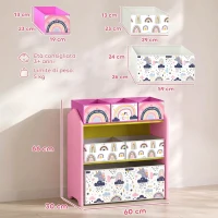 AIYAPLAY Scaffale Portagiochi Bambini a 3 Livelli con 6 Contenitori, Tema Ragazza Rosa, per Cameretta e Sala Giochi(m-3)