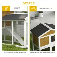 PawHut Hasenstall 2 Etagen Kaninchenstall Holz Kaninchenkäfig mit Bitumendach Freilaufgehege Rampe Türen 147x54x84 cm Gelb(m-7)