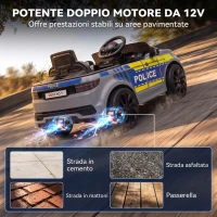 AIYAPLAY Auto Elettrica Polizia 12V con Telecomando, 2 Motori, Luci, Sirena, Musica e Clacson,  3-6 Anni, Grigio(m-7)