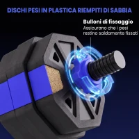 SPORTNOW Set Pesi da Palestra 6 in 1 in Plastica e Sabbia Utilizzabile come Kettlebell Manubri Bilanciere Supporto Blu(m-8)