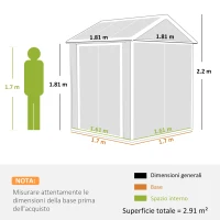 Outsunny Casetta da Giardino in Resina con Pavimento, 2 Porte con Blocco, Finestra, 1.8x1.8m, Grigio(m-3)