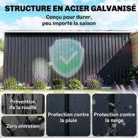 Outsunny Abri de Jardin 12,4 m², Kit de Fondation, Portes Coulissantes, Ventilations, Acier Galvanisé, 386x340x200cm, Gris Foncé(m-4)