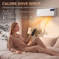 HOMCOM Termoventilatore da Parete 2000W, Stufa Elettrica Ceramica 3 Modalità con Ventilatore, Termostato, Timer, Bianco(m-4)