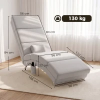 HOMCOM Fauteuil relax salon fauteuil de massage et chauffage meridienne avec télécommande et oreiller, tissu effet lin, crème(m-3)
