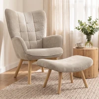 HOMCOM Akzentstoel in Scandinavisch design, oorfauteuil, set van stoelen, beukenhout, corduroy-look, grijs(m-2)
