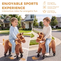 AIYAPLAY Rocking Horse, Plush Ride On Horse with Hoof and Neighing, Rolling Wheels and Pedal for 3-8 Y, Up to 50kg, Dark Brown(m-6)