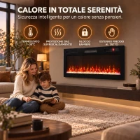HOMCOM 102 cm Camino Elettrico da Incasso/Parete/Terra Ultrasottile 8.3 cm con Telecomando, 900/1800W, Timer, 35㎡ Nero(m-8)