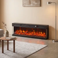 HOMCOM Lareira Elétrica de Encastrar ou Independente 750/1500W, 3 Lados, 12 Cores de Chama 3D, Termóstato, Telecomando, Preta(m-8)