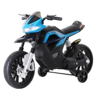 HOMCOM Moto Eléctrica Infantil Moto de Juguete Niños +3 Años Batería 6V con Luces y Música 105x52,3x62,3cm Azul(m-12)