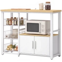 HOMCOM Estante de Cozinha com Arrumação, Suporte para Micro-ondas, Cestos Amovíveis e Armário, 100x35x80 cm, Branco(m-15)