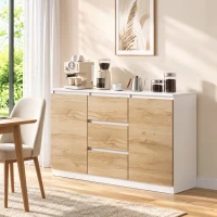 HOMCOM Aparador com 2 Portas e 3 Gavetas, Móvel de TV até 55 Polegadas, 120x35x74,5 cm, Branco e Carvalho(m-17)