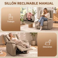 HOMCOM Sillón Relax Reclinable Manual de PU con Reposapiés Asiento Ancho Acolchado Grueso Reclinable hasta 155° Caqui(m-4)