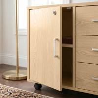 HOMCOM Schedario per Ufficio con 3 Cassetti e Armadietto con 3 Ripiani Regolabili, in Legno, 60x40x56 cm, Marrone Chiaro(m-11)