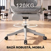 HOMCOM Scaun de birou ergonomic cu suport pentru picioare și plasă respirabilă, gri(m-8)