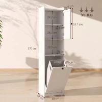 HOMCOM Colonna Bagno Slim con Cesto Portabiancheria Ribaltabile, 40x40x170 cm, Bianco(m-3)