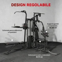 SPORTNOW Palestra Multifunzione, Stazione Fitness Multifunzione con Sistema a Pulegge, Pacco Pesi da 69 kg, Nero(m-5)