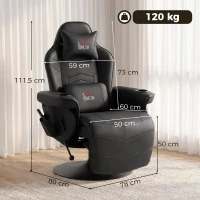 HOMCOM Gamingsessel, Massagefunktion, neigbare Lehne, Fußstütze, bis 120 kg, Stahlrahmen, Kunstleder, Schwarz(m-3)