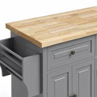 HOMCOM Isla de Cocina con Ruedas Mueble Auxiliar de Cocina con Especiero y Barra Lateral 111x44,5x82,5 cm Gris(m-10)