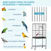 PawHut Jaula para Pájaros con Ruedas Pajarera Metálica con Perchas Comederos y Estante 81x48x162,5 cm Negro y Gris(m-7)