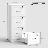 HOMCOM Cassettiera Ufficio con 3 Cassetti, Serratura e Chiavi, per Stampante Documenti Lettera/Formato A4, Bianco(m-3)