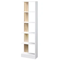 HOMCOM Estantería de Almacenaje con 5 Estantes Librería Multiusos para Estudio Oficina con Base Elevada Diseño Elegante 45x21x170 cm Blanco y Roble(m-11)