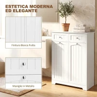 HOMCOM Mobile Bagno Basso, Mobiletto Bagno Salvaspazio con 2 Cassetti e 2 Cesti Portabiancheria, 78x38x90 cm, Bianco(m-7)
