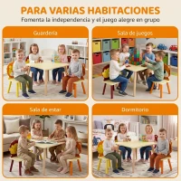 AIYAPLAY Mesa Infantil con 4 Sillas con Diseños de Animales Juego de Madera 5 Piezas para Niños y Niñas 3-8 Años Amarillo(m-9)