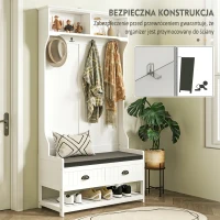 HOMCOM 2 w 1 wieszak na ubrania, wieszak na ubrania z 4 wieszakami, garderoba z ławką na buty i półkami, wieszak na ubrania z zabezpieczeniem antyprzechyleniowym, do przedpokoju, korytarza, sypialni, biały + szary(m-5)