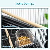 PawHut Cage à Oiseaux Portable avec 4 Mangeoires et 4 Perchoirs Pratique 81 x 48 x 162,5 cm Noir et Gris(m-8)